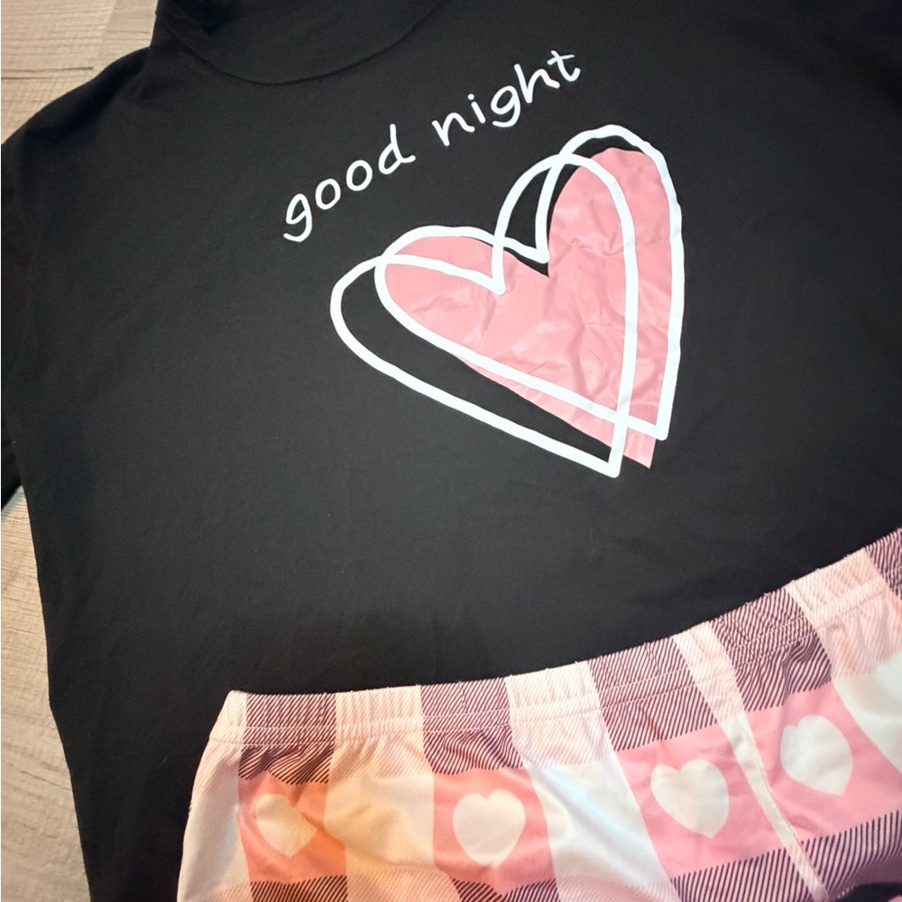 Black and Pink Heart Good Night Matching Pajama Set